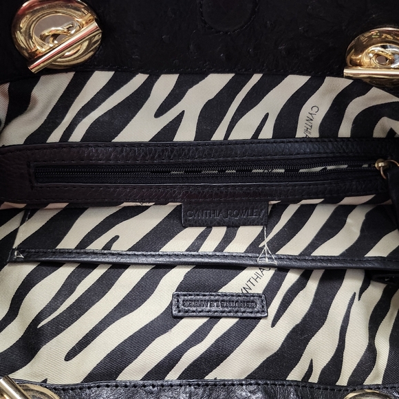 Cynthia Rowley Black Ostrich Embossed Leather Gold Chain Accent Tote - Picture 6 of 8